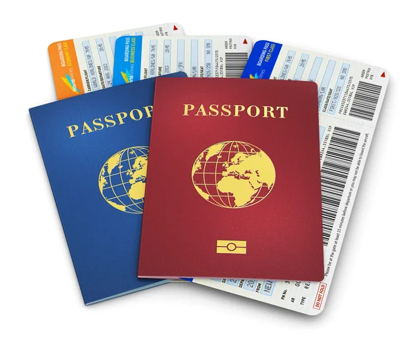 生体認証パスポート、航空券 — ストック写真