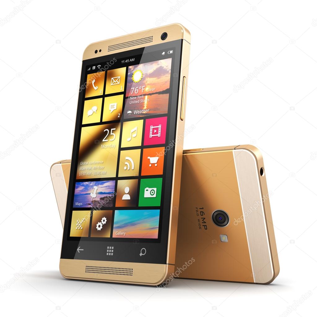 Modern golden touchscreen smartphone
