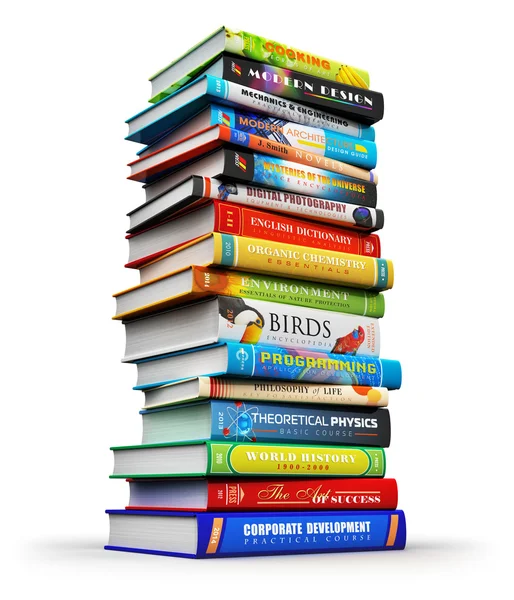 Grote stapel van kleur hardback boeken — Stockfoto