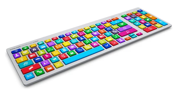 Datorns tangentbord med sociala medier färgknapparna — Stockfoto