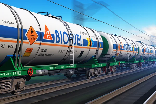 Goederentrein met biobrandstoffen tankcars — Stockfoto