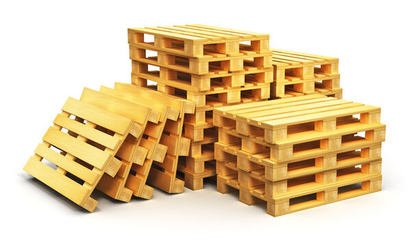 Stacks of wooden shipping pallets