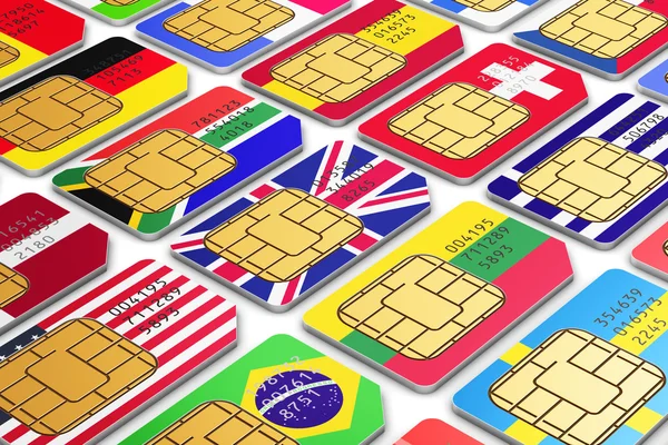 International SIM cards with flags — Stock Photo, Image