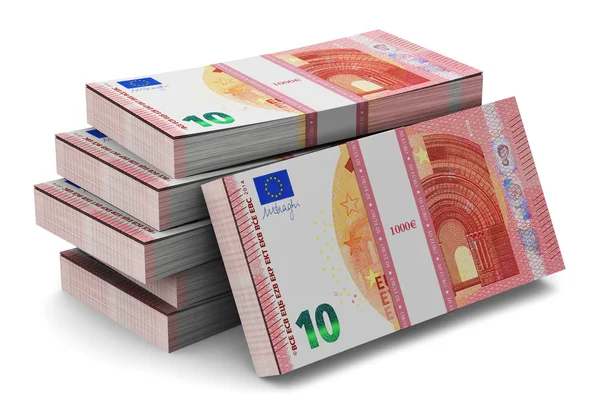 Montones de billetes nuevos de 10 euros —  Fotos de Stock