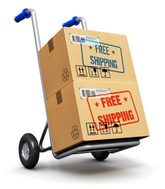 Karton kutularla dolu bir el arabası.