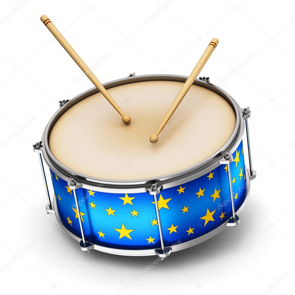 Blue drum with drumsticks