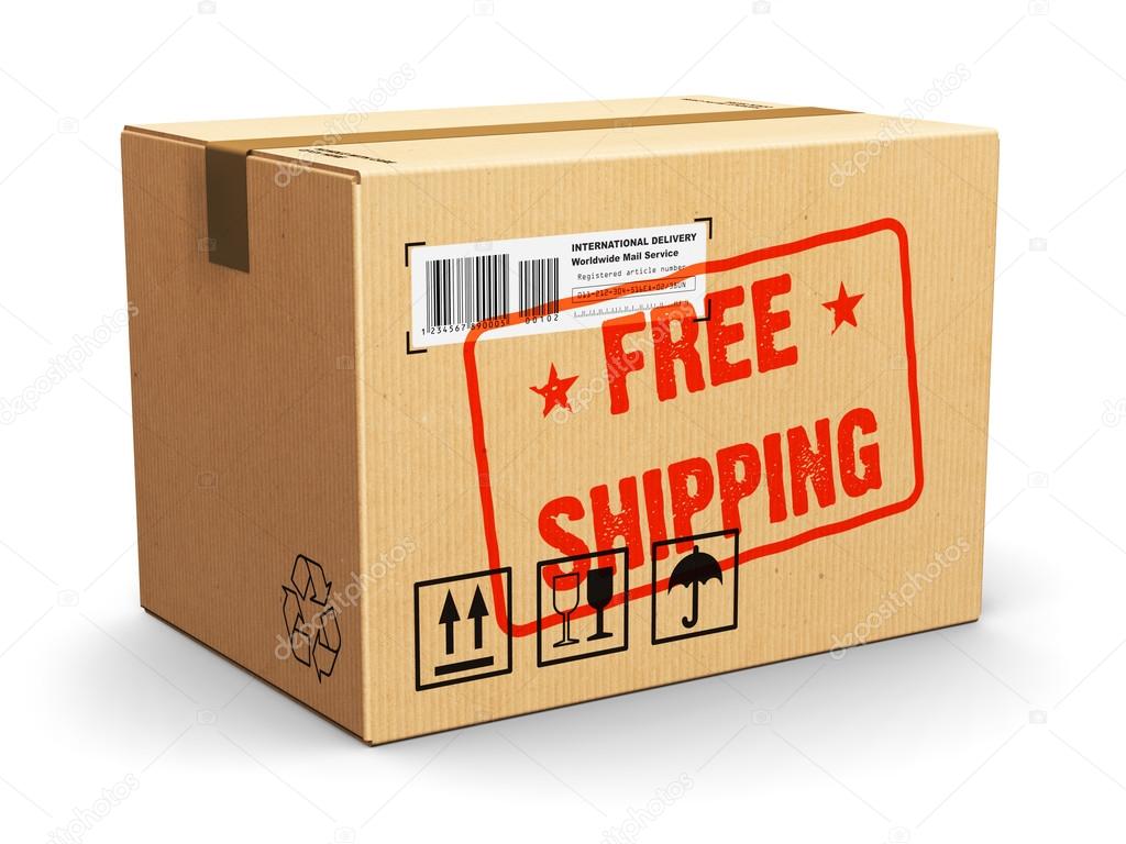Cardboard box with Free Shipping stamp