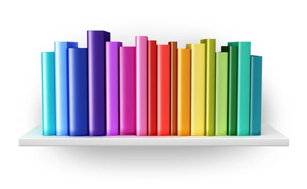 Книжкова полиця з кольоровими книжками твердого покриття — стокове фото