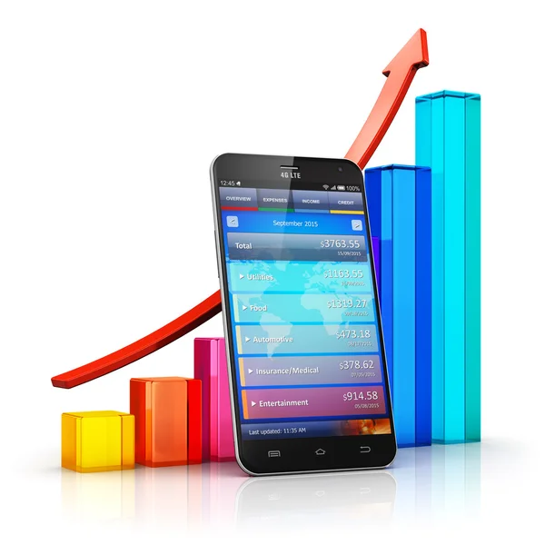 Concept de finance mobile et d'analyse d'entreprise — Photo