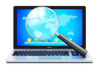 laptop ve Büyüteç camı