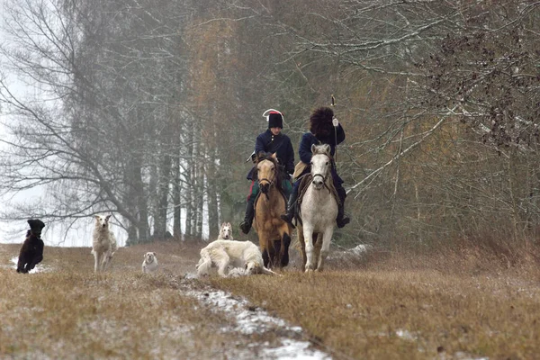 Borisov Vitryssland November 2018 Historisk Rekonstruktion Jakt Med Borzoi Hundar — Stockfoto