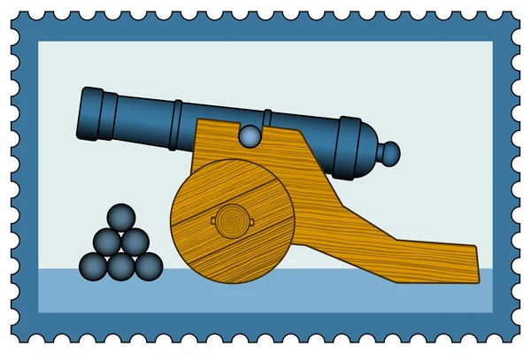 Kanone auf Briefmarke — Stockvektor