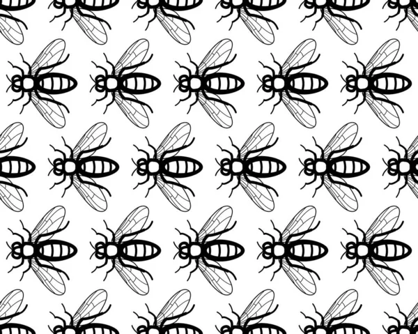 Patrón Inconsútil Los Insectos Del Contorno Abeja — Vector de stock