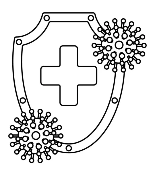 Begreppet Illustration Den Abstrakta Konturen Koronvirus Och Sköld Novel Coronavirus — Stock vektor