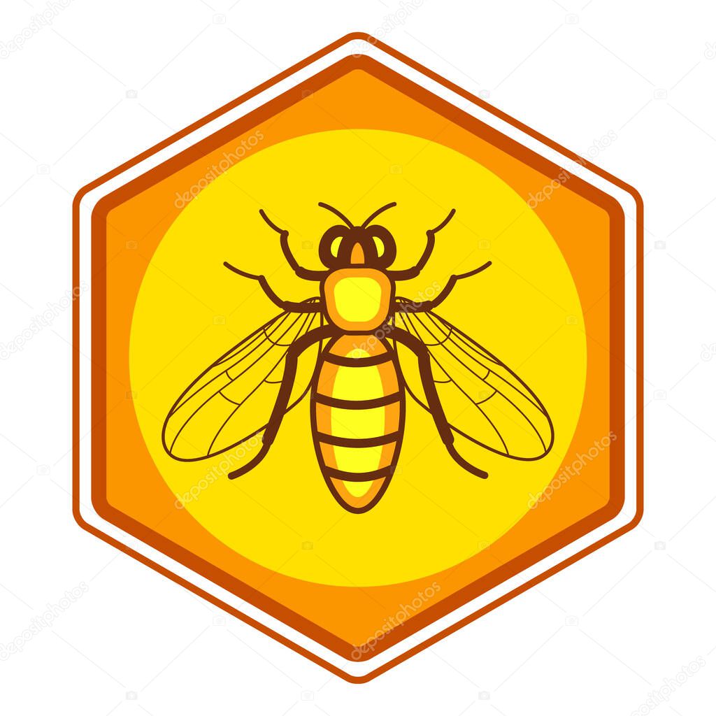 Illustration of the worker bee on honeycomb hexagon