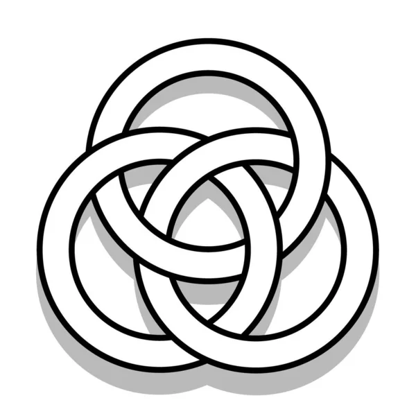 Ilustracja Niemożliwych Połączonych Kręgów Konturów Znanych Również Jako Pierścienie Borromeńskie — Wektor stockowy