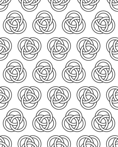 Бесшовный рисунок невозможных связанных контурных кругов, также известных как кольца Борромео