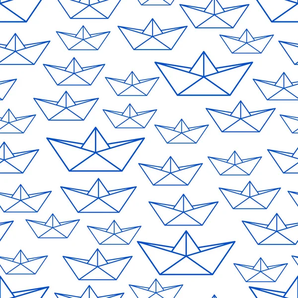 折叠纸船轮廓线的无缝图案 — 图库矢量图片