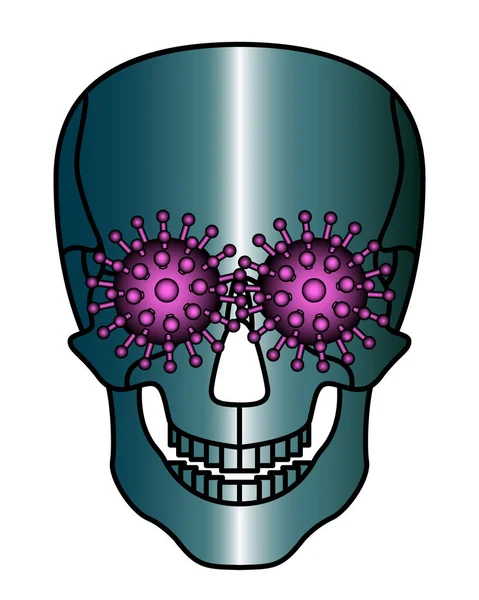 コロナウイルスと頭蓋骨のシンボルの概念図 新しいコロナウイルス Covid — ストックベクタ