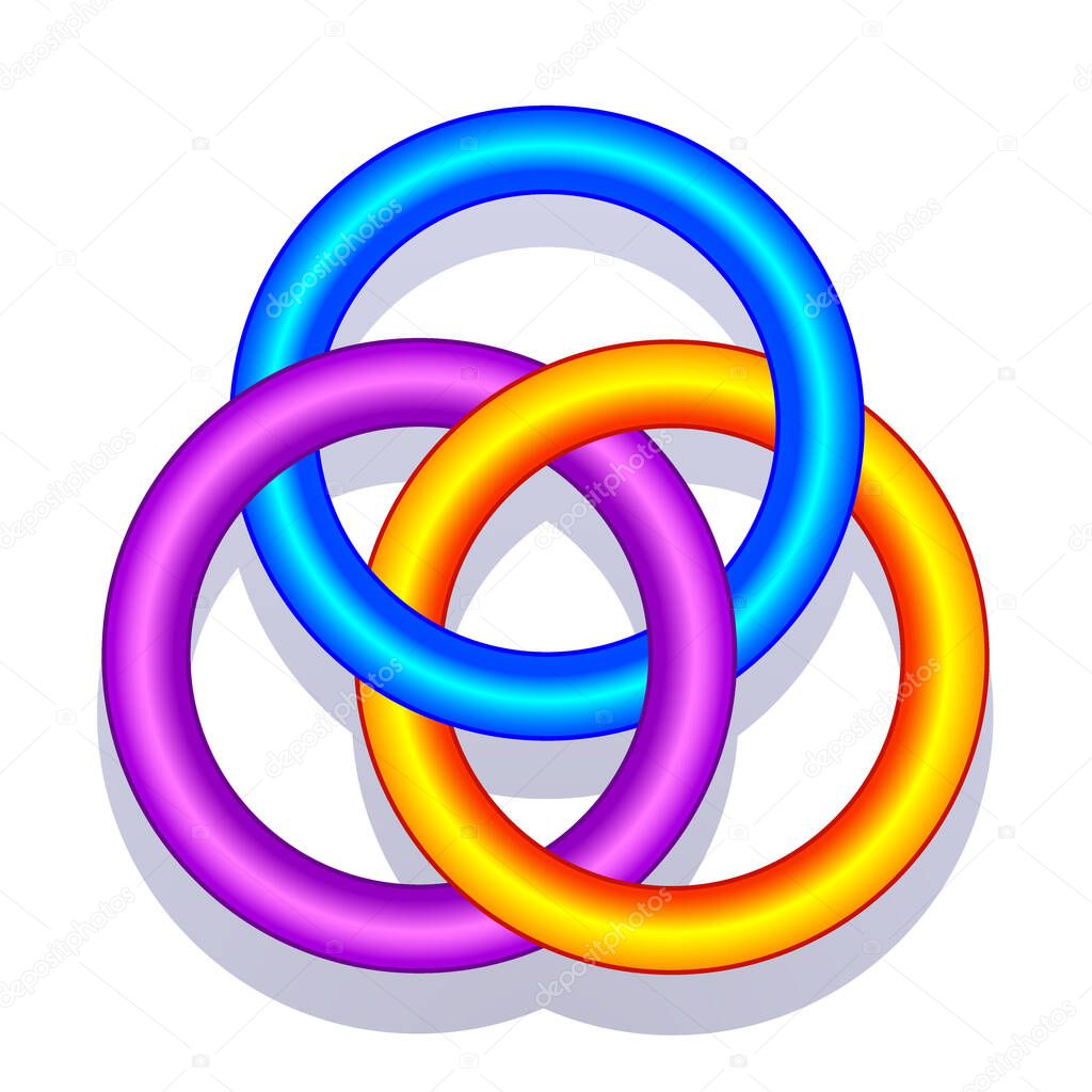 Illustration of impossible linked color circles, also known as Borromean rings