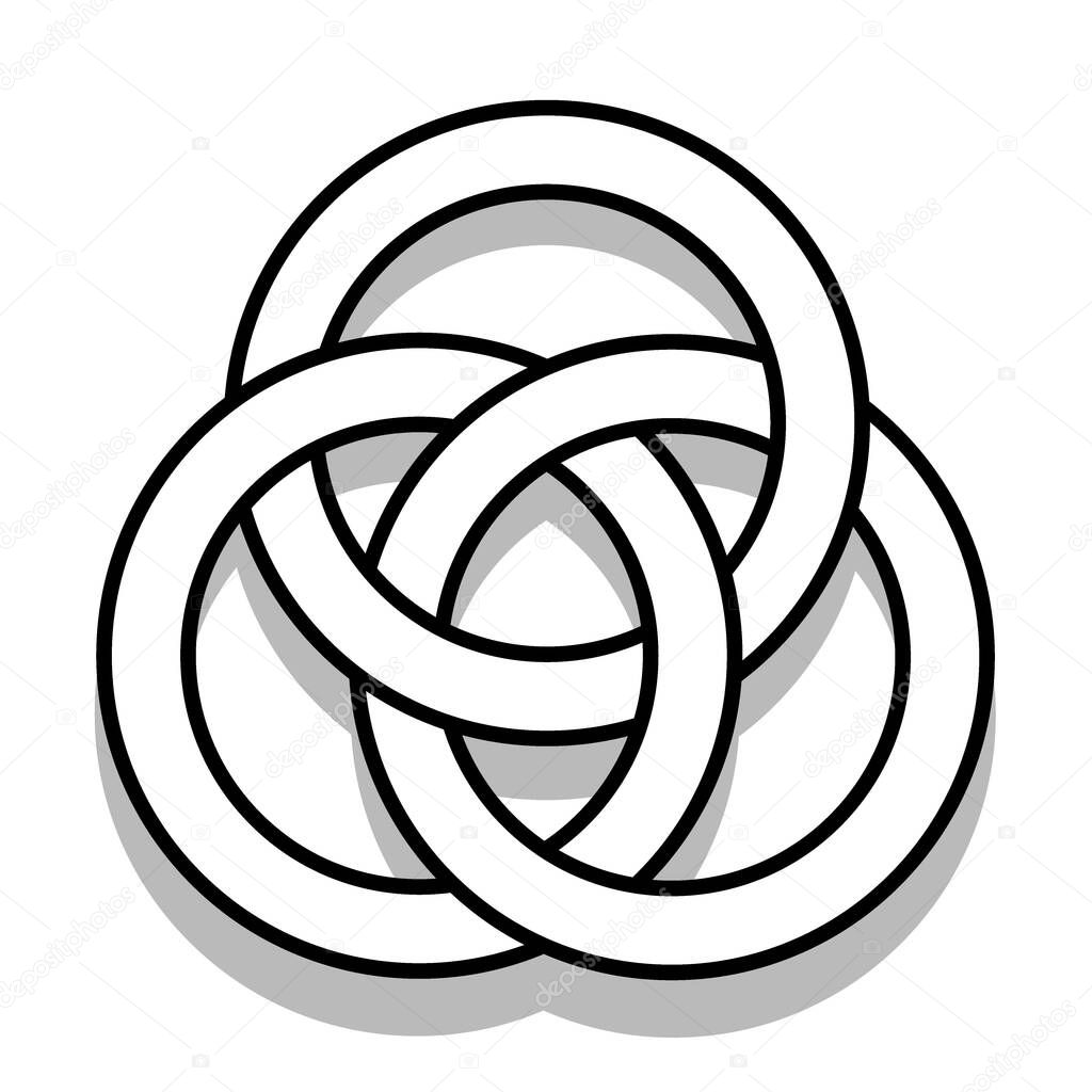 Illustration of impossible linked contour circles, also known as Borromean rings