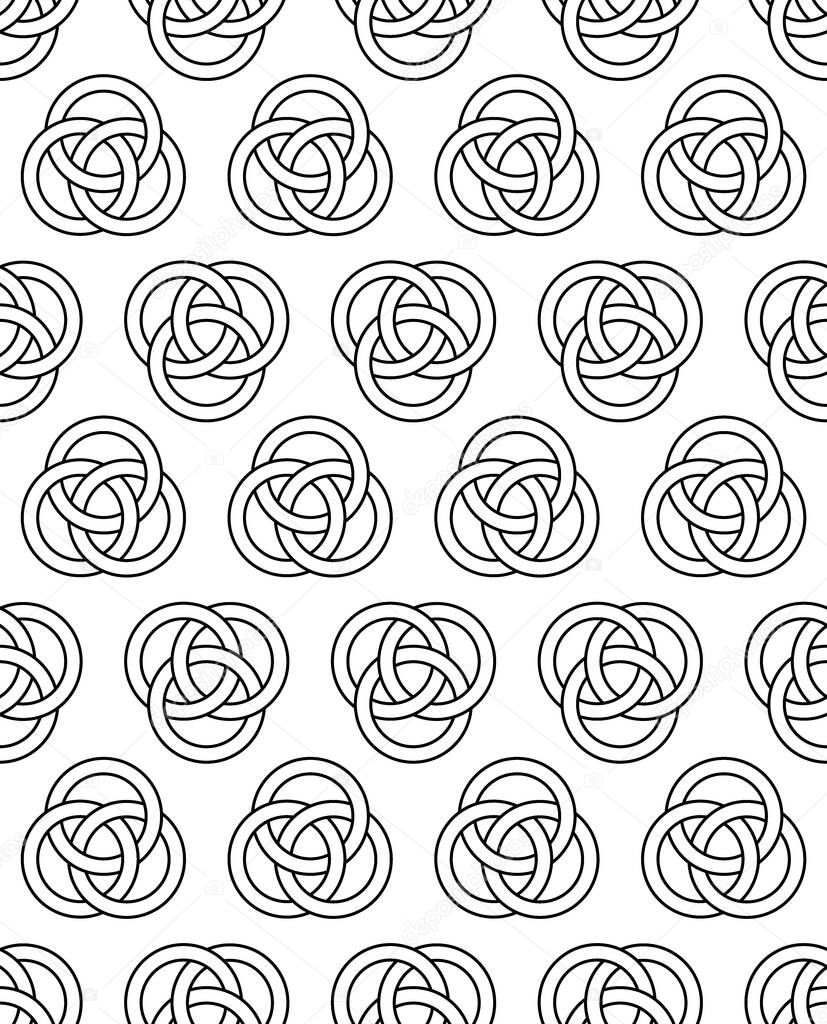Seamless pattern of impossible linked contour circles, also known as Borromean rings
