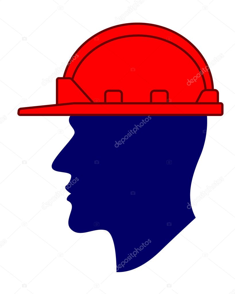 Illustration of a protective hard helmet on the silhouette of a human head