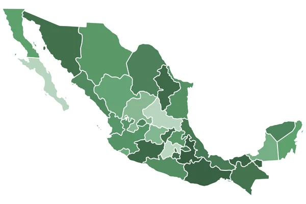 Mappa delle regioni del Messico — Vettoriale Stock