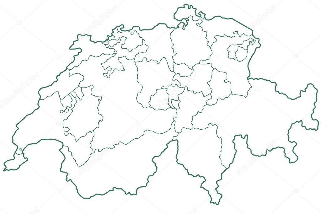 Silhouette contour border map of the Switzerland