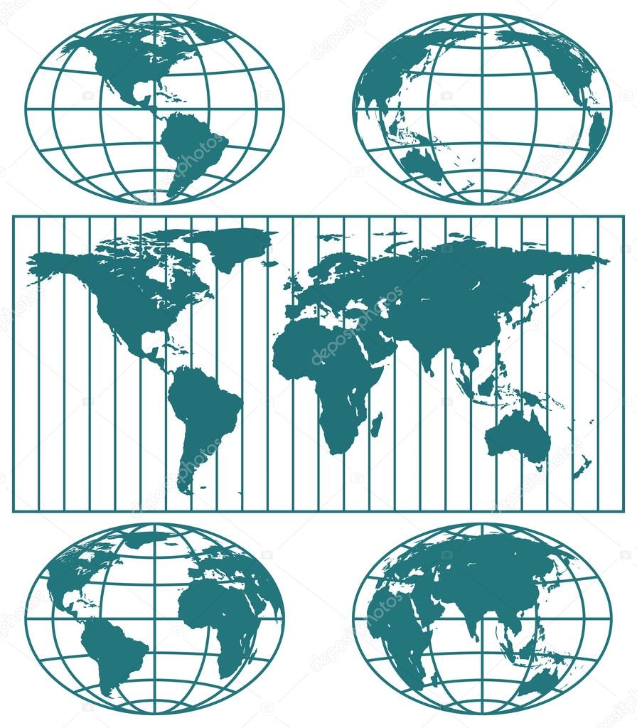 Globes hemisphere and world map