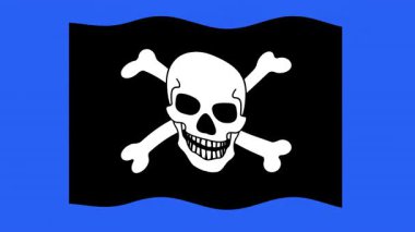 Kafatası ve çapraz kemikli siyah korsan bayrağı salladı. Şeffaf arkaplan ve alfa kanallı hareket tasarımı