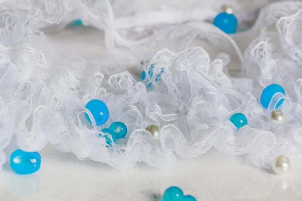 Renda branca wirh beads — Fotografia de Stock