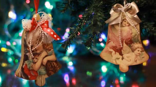 Navidad y Año Nuevo Decoración. Resumen borroso Bokeh Holiday Background.Blinking guirnalda — Vídeo de stock