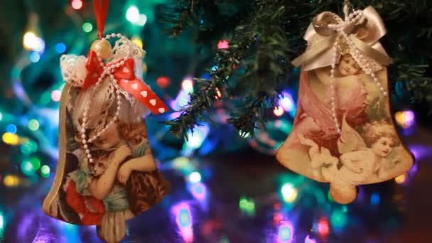 Kerstmis en Nieuwjaar decoratie. Abstract wazig Bokeh vakantie Background.Blinking Garland — Stockvideo