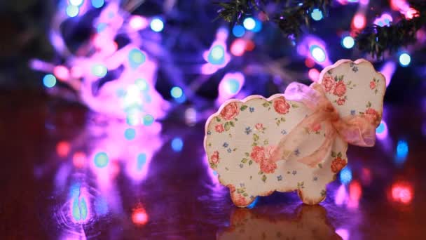 Χριστούγεννα και το νέο έτος διακόσμηση. Αφηρημένο θολή Bokeh διακοπές Background.Blinking γιρλάντα — Αρχείο Βίντεο