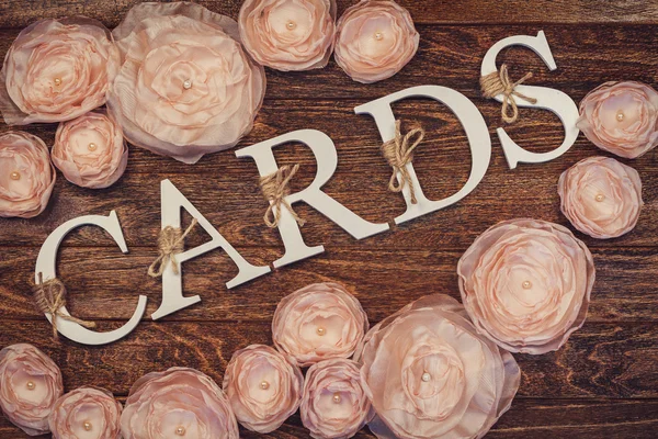 Houten bruiloft achtergrond met letters — Stockfoto