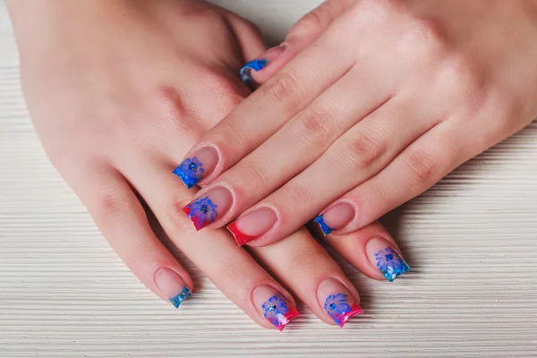 French nail art on wooden background — Stock Photo, Image