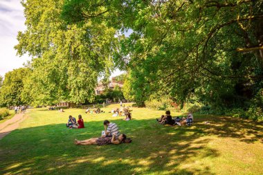 Londra, İngiltere - 24 Ağustos 2019 - İnsanlar sıcak yaz gününde Richmond Park 'ta dinleniyor.