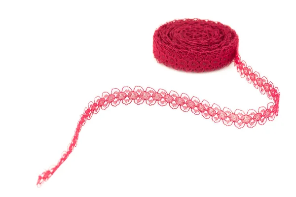 Red Lace Tape Isolated White Background — Φωτογραφία Αρχείου