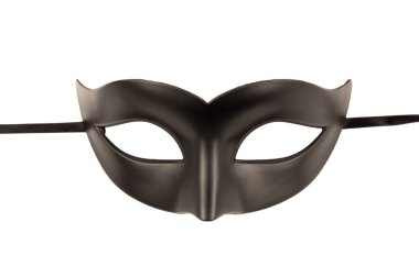 Siyah karnaval maskesi beyaz arka planda izole edilmiş..