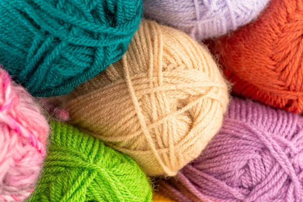 Stack Colorful Knitting Yarn Clews Close Picture — Stock Photo, Image