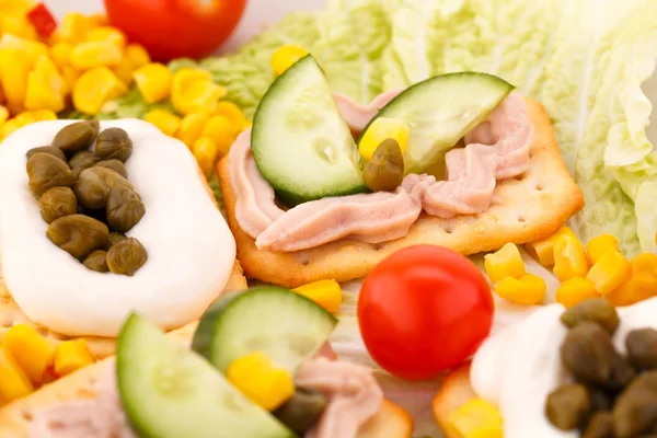 Crema de pescado sobre galletas — Foto de Stock