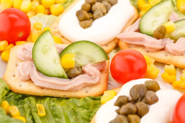 Vis crème op crackers — Stockfoto