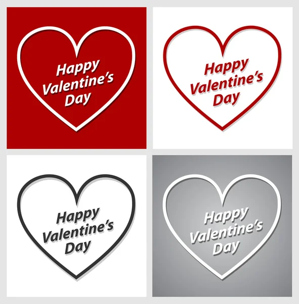 Set of Valentines Day hearts over red, grey and white backgrounds.