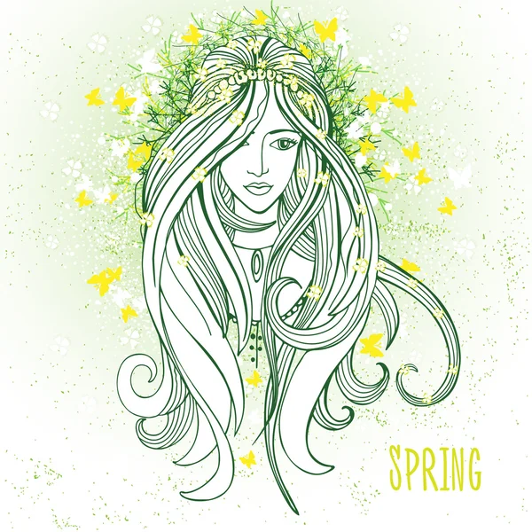 Молода жінка у весняному настрої як символ пробудження природи Ліцензійні Стокові Вектори
