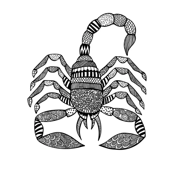 Scorpion v zentangle stylu na bílém pozadí — Stockový vektor