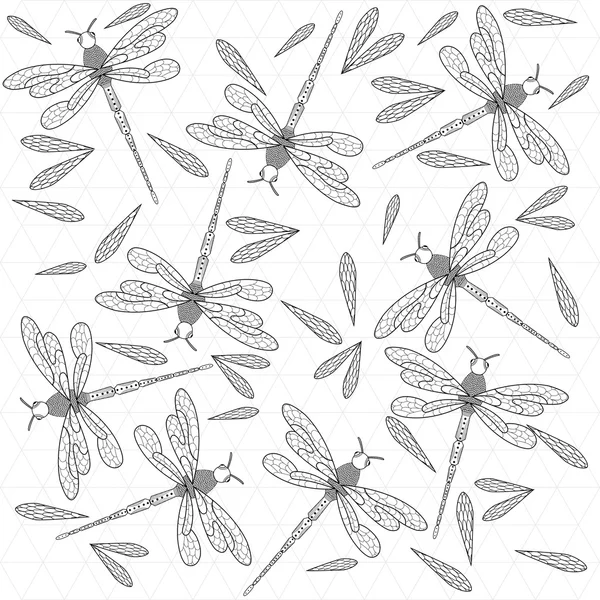 グリッドの背景色の翼を持つトンボのグループ — ストックベクタ