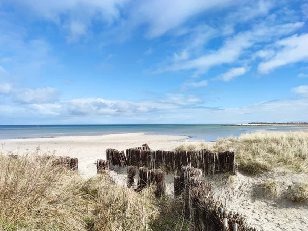 Baltic sea dunes over blue coastline background in Northern Germany