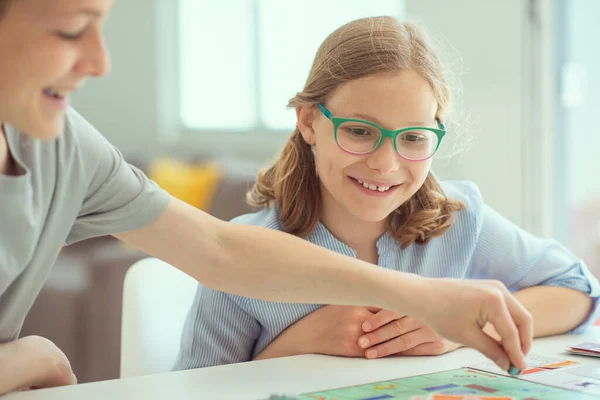 Happy Cute Children Playing Board Games Having Fun Together Home — Stock Photo, Image