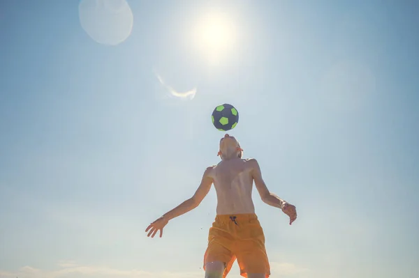 Portrait Teen Boy Playing Volleyball Ball Beach Sunlight Background Summer — Stock fotografie